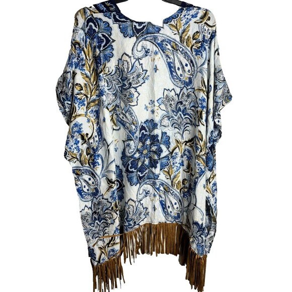 Chico's Printed Suede Fringe Ruana Kimono Cardigan Multicolor S/M NEW - Picture 5 of 10